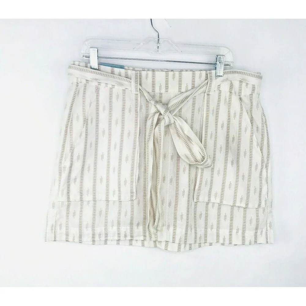 Old Navy  Skirt Women Size Large Woven Tie White Belted Cotton A-line Boho